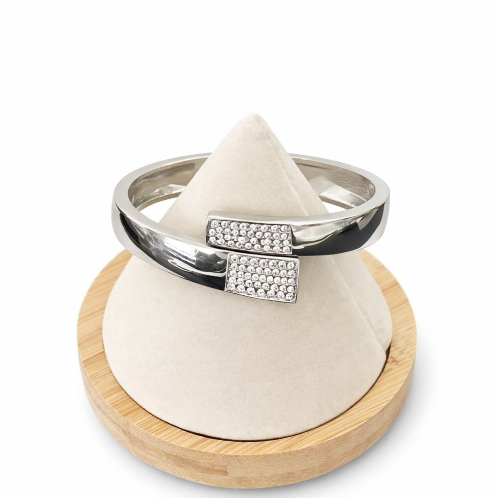 NEW Lia Sophia Silver Tone Pavé Rhinestone Hinged Bangle Bracelet‎ w/ Box